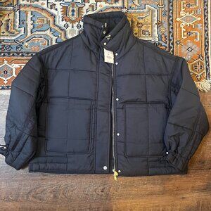 Zara Black Quilted Water Repellent Puffer Jacket Small NWT with flaw